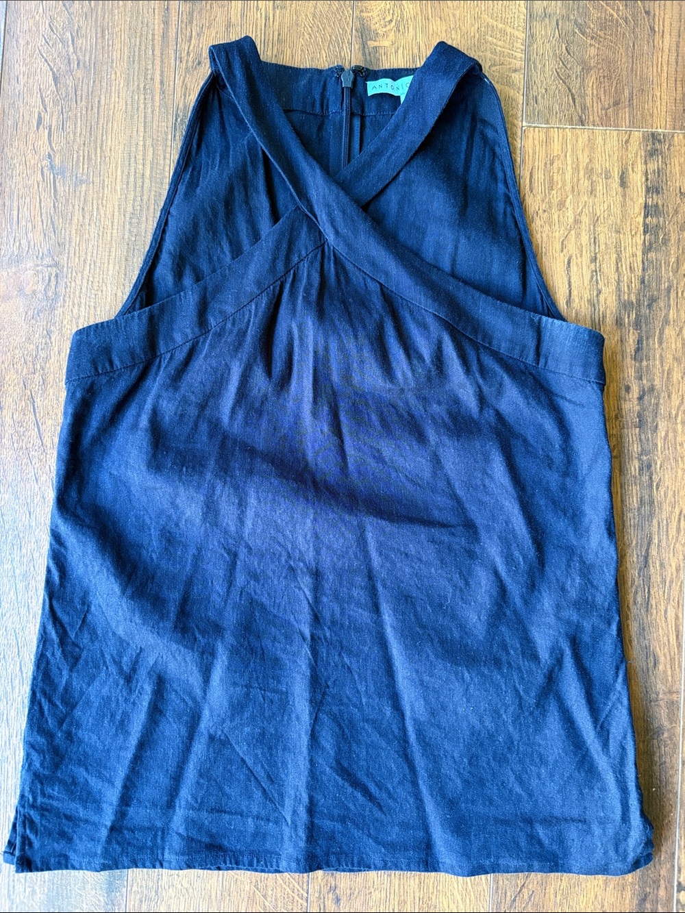 Antonio Melani Linen Navy Cross-Front Sleeveless Top